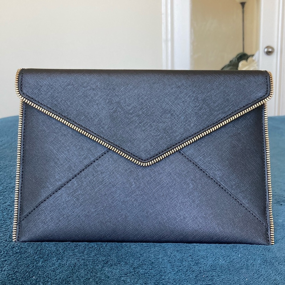 Rebecca Minkoff Leo envelope clutch in black saffiano leather